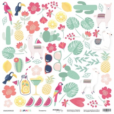 Аркуш одностороннього паперу для вирізання від Scrapmir — Елементи з колекції Summer, 30x30 см