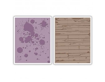 Папки для тиснения от Sizzix - Tim Holtz Alterations - Texture Fades Embossing Folders 2 Pack - Ink Splats & Wood Planks Set