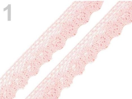 Кружево хлопковое, цвет розовый светлый, ширина 25мм, 90см