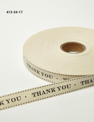 Бавовняна принтована стрічка з написом "Thank You", ширина - 19 мм, довжина 90 см