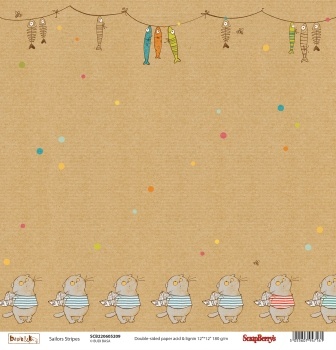 Бумага для скрапбукинга от ScrapBerry's - Басик -Тельняшка, 30,5х30,5 см, 190 гр/м, двусторонняя, 1 лист