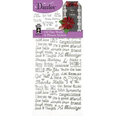 Набір наліпок - висічок HOTP - Tiny Words Phrases DAZ Sil, розмір 10x23 см, 130 шт., колір срібло