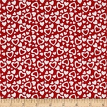 Тканина 100% бавовна - Сердечки білі на червоному, 45x55см
