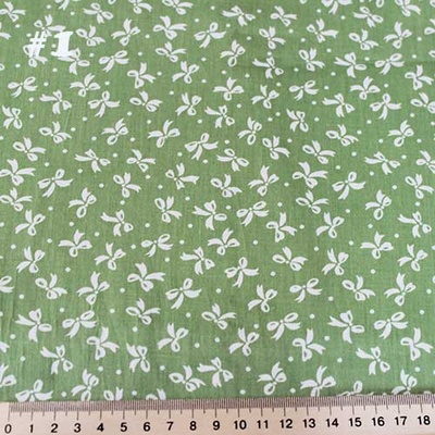 Бавовна, білі бантики на зеленому фоні #1, 50x40см