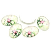 Скляний овальний кабашон 18мx13м з орнаментом "Квіти і листя", 1 бл.