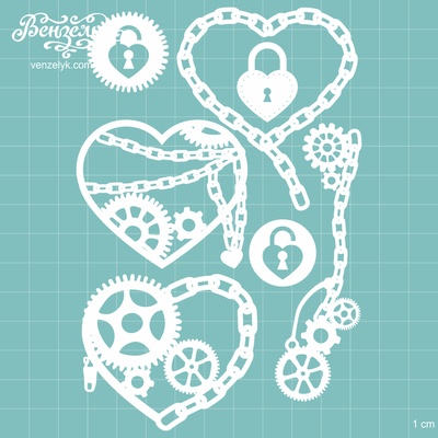 Чипборд від Вензелик - Набір сердець стімпанк, розмір: 9,7x14,5см