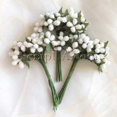 Гілки з напівпрозорими маленькими ягідками, колір білий, 1 пучок з 12 штук