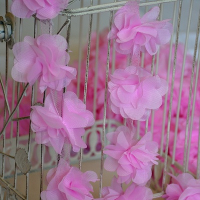 Стрічка з квіточками із шифону, колір рожевий, 6 цвіт