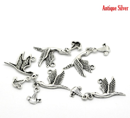 Металева прикраса/ підвіска "Політ лелеки", античне срібло, 1 шт.