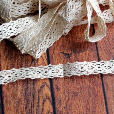 Кружево Плоское, х/б, цвет бежевый, ширина 12 мм, 90 см