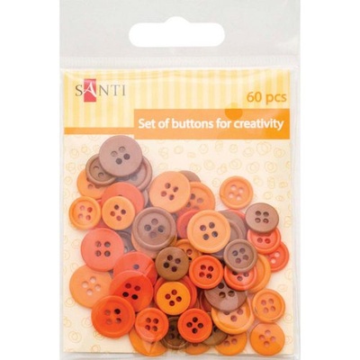 Набір ґудзиків для творчості, пластик, 11м і 14мм, 3 цв., 60шт./уп., помаранчевий, ТМ Santi