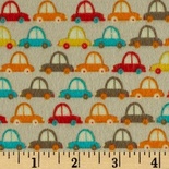 Тканина 100% бавовна, фланель - Машинки в рядочок на сірому фоні, 45x55см