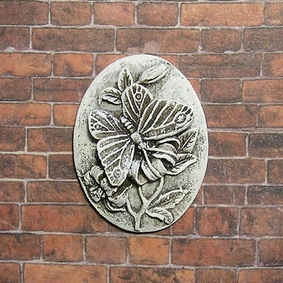 Гіпсова камея від E.В.А. - "Метелик на квітці" з патинуванням, 3.6x2.6 см