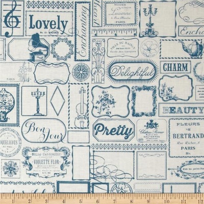 Тканина 100% бавовна - Теги блакитні, 45x55см