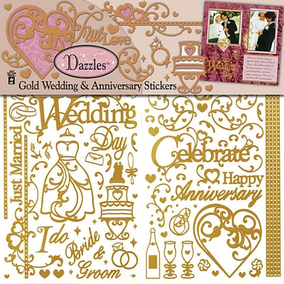 Набір наліпок - висічок HOTP - Wedding Scrap Dazzle Gld, 3 аркуші, розмір 15,223 см, 138 шт., колір золото