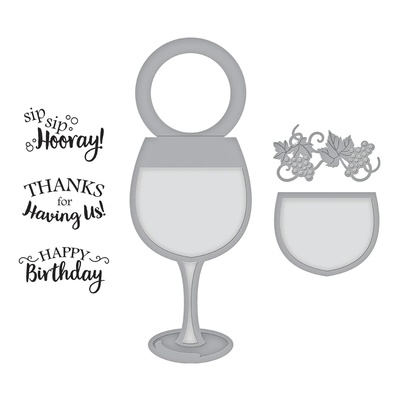 Ножи для вырубки + штампы от Spellbinders - Wine Glass Bottle Tag Stamp and Die Set