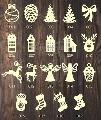 Дерев’яні новорічні прикраси на ялинку, серія 1