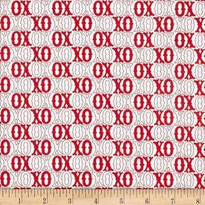 Тканина 100% бавовна - любов XOXO червоне на білому, 45x55см