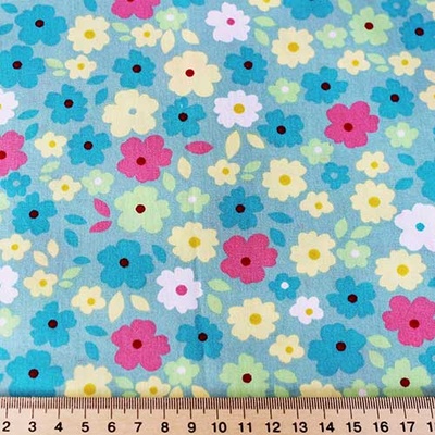 Бавовна, яскраві квіти на блакитному фоні, 50x40см