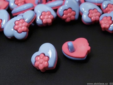 Ґудзик Сердечко з квіточкою, розмір 15 мм, 2 шт.