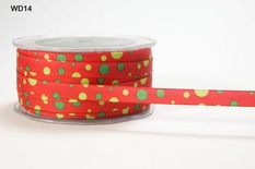 Лента GROSGRAIN/BUBBLE DOT, цвет RED/GREEN/PARROT, ширина 9,5мм, длина 90 см