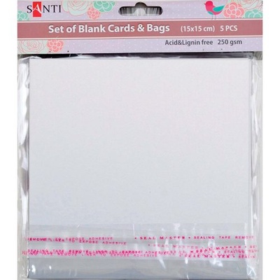 Набір білих перламутрових заготовок для листівок, 15см*15см, 250г/м², 5шт., ТМ Santi