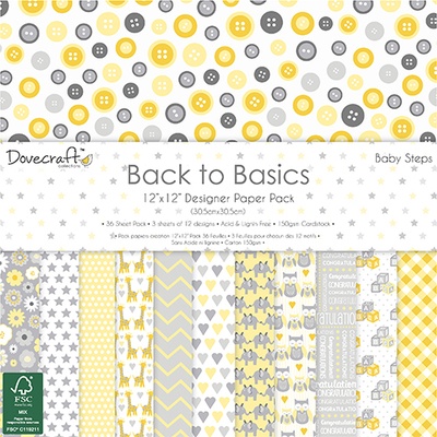Набор бумаги от Dovecraft - Back to Basics Baby Steps (30x30 см), 36 листов, односторонняя