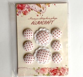 Набір ґудзиків від Allmacraft - Горошок, червоний на білому, у набір 8 елементів