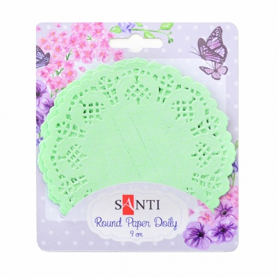 Набір серветок ажурних круглих, колір світло-зелений, діаметр 9 см, 12 шт., TM Santi