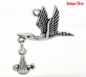 Металева прикраса/ підвіска "Політ лелеки", античне срібло, 1 шт.