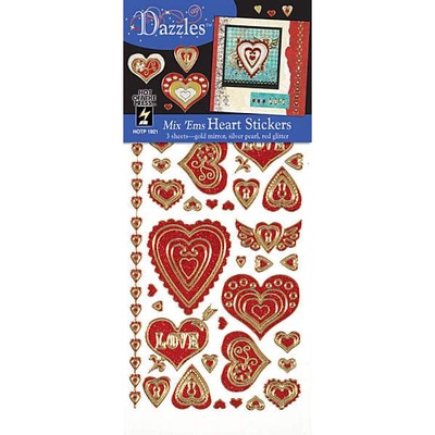 Набір наліпок - висічок HOTP - Mix 'ems Hearts, Tri Color 3 аркуші, розмір 10x23 см, 105шт.