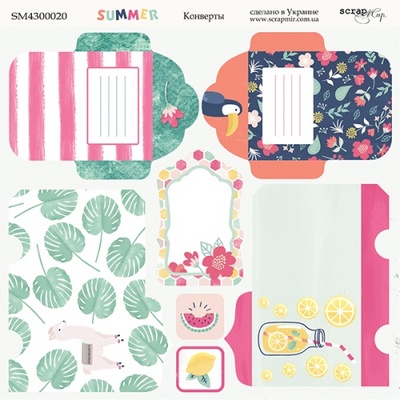 Аркуш двостороннього паперу для скрапбукінгу від Scrapmir - Конверти - Summer, 20x20см