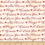 Тканина 100% бавовна - написи про любов червоні на кремовому, 45x55см