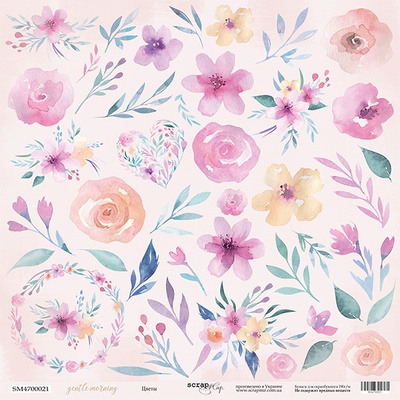 Аркуш двостороннього паперу Scrapmir - Квіти - Gentle Morning, 30x30cм