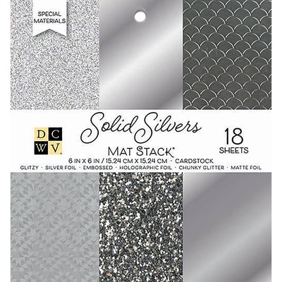 Набір кардстоку DCWV Solid Silvers Glitter & Foil, 15х15см, 18 аркушів, зі сріблом