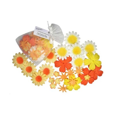 Декоративні паперові квіти, колір: зелений, помаранчевий, 2 - 5см, 25шт.