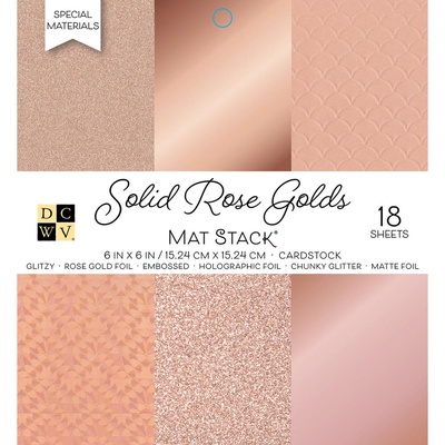 Набір кардстоку DCWV Solid Rose Golds, 15x15см, 18 аркушів, рожеве золото, різні текстури