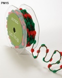 Стрічка Pom Poms/WiRed, розмір 10 мм, колір: зелений/червоний, 90 см