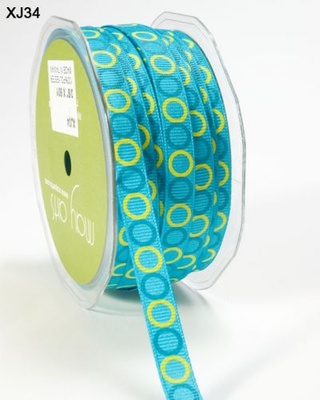Стрічка Grosgrain / Circles, ширина 9,5мм, колір TURQUOISE/ Parrot Green, 90cм