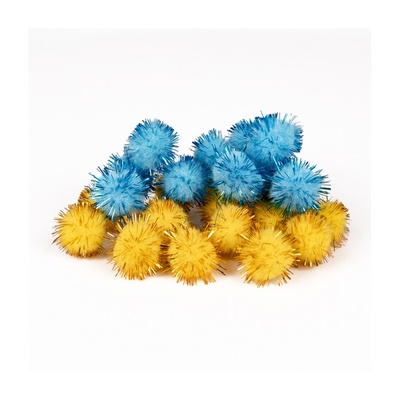Помпони SANTI з люрексом (блакитний жовтий) 20мм 30 шт.