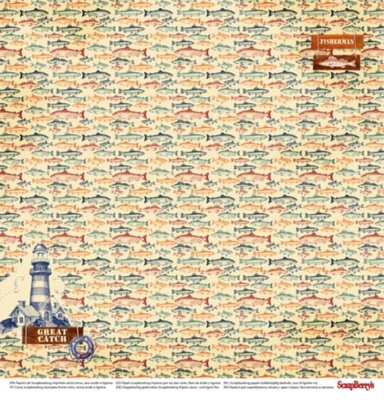 Бумага для скрапбукинга от ScrapBerry's - Мужской отдых - На рыбалку, 30,5х30,5 см, 190 гр/м, двусторонняя, 1 лист