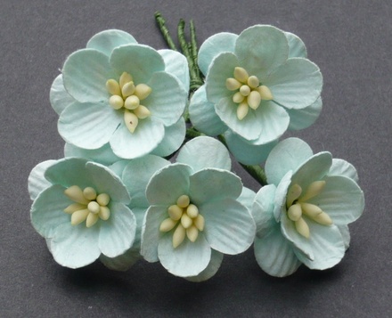 Цветы вишни, цвет пастельный зеленый, диаметр - 25мм, 5 шт.