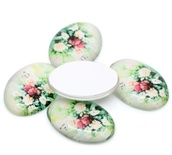 Скляний овальний кабашон 25ммx18мм з орнаментом "Квіти і листя", 1 бл.