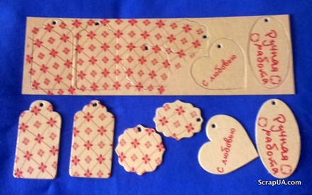 Набір тигів з щільного крафту-картону з принтом "Орнамент", товщина 1,3мм, 12 штук