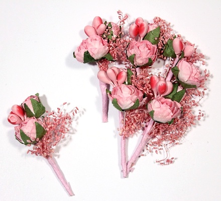 Декоративний букет з трояндами, колір рожевий, 4 см, 6 шт.