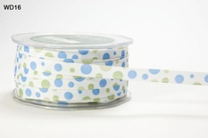 Стрічка Grosgrain/BUBBLE DOT, колір White/Light Blue/Olive, ширина 9,5мм, довжина 90 см