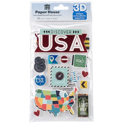 Наліпки від Paper House - 3D Stickers - Discover USA, 11,7 см, 13
