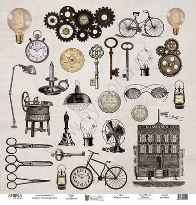 Лист односторонней бумаги от Mona Design - Карточки - Мастерская в конце улицы, 30х30см