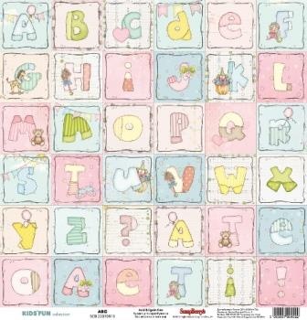 Лист бумаги для скрапбукинга 30,5х30,5 см 180 гр/м, односторонний, Забава  - Алфавит