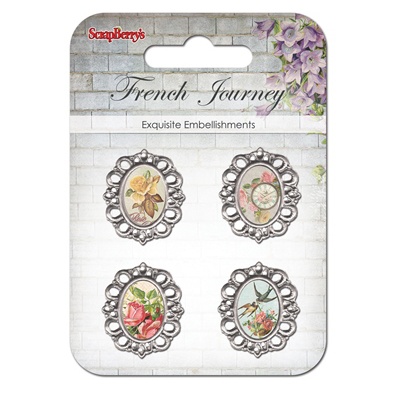 Набор украшений с металлическими рамочками "Французское путешествие", Ласточки и цветы